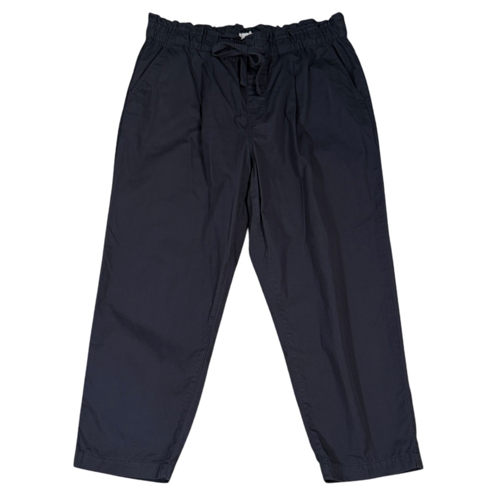 LOFT Women's Large Petite Navy Blue Cotton Paperbag Waist Tapered Cropped Pants